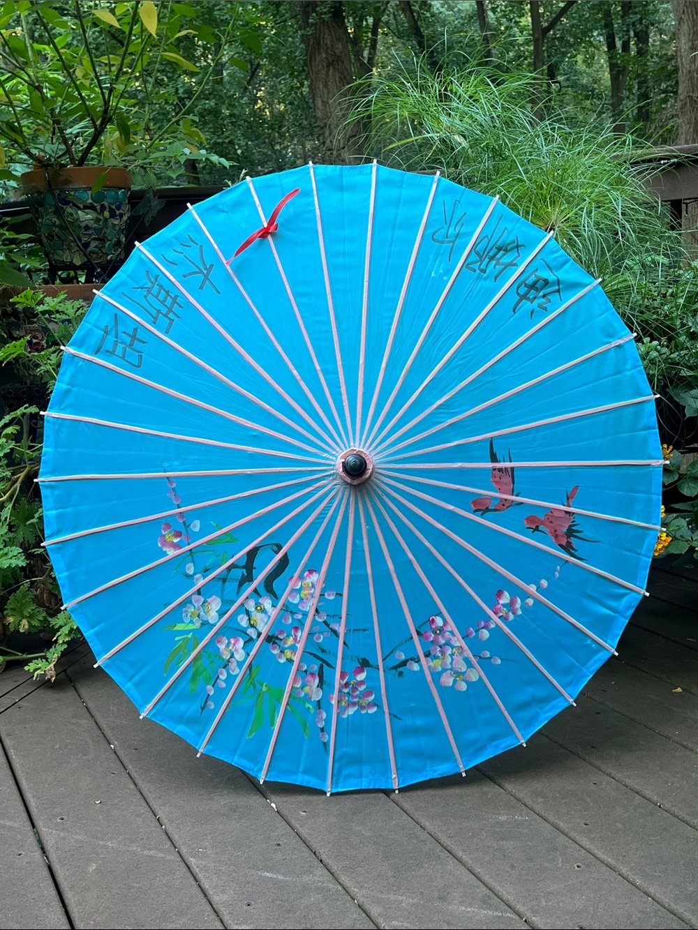 Decorative Blue Floral Cherry Blossom Hand Painted Paper Parasol